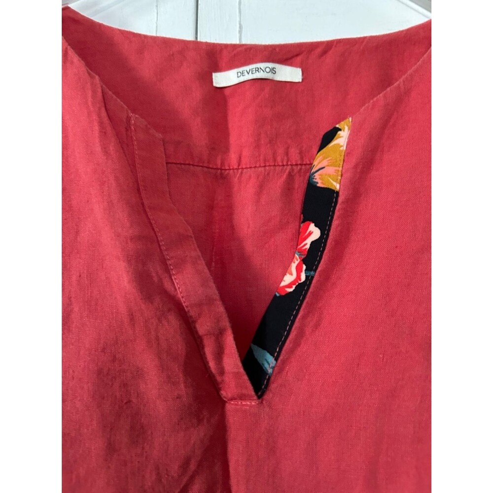 Devernois Coral 100% Linen V-Neck dress with Floral Trim - EU 46 - Picture 5 of 8